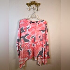 Nally & Millie Coral Pink and Gray Abstract Print Long Sleeve Top. Size XL